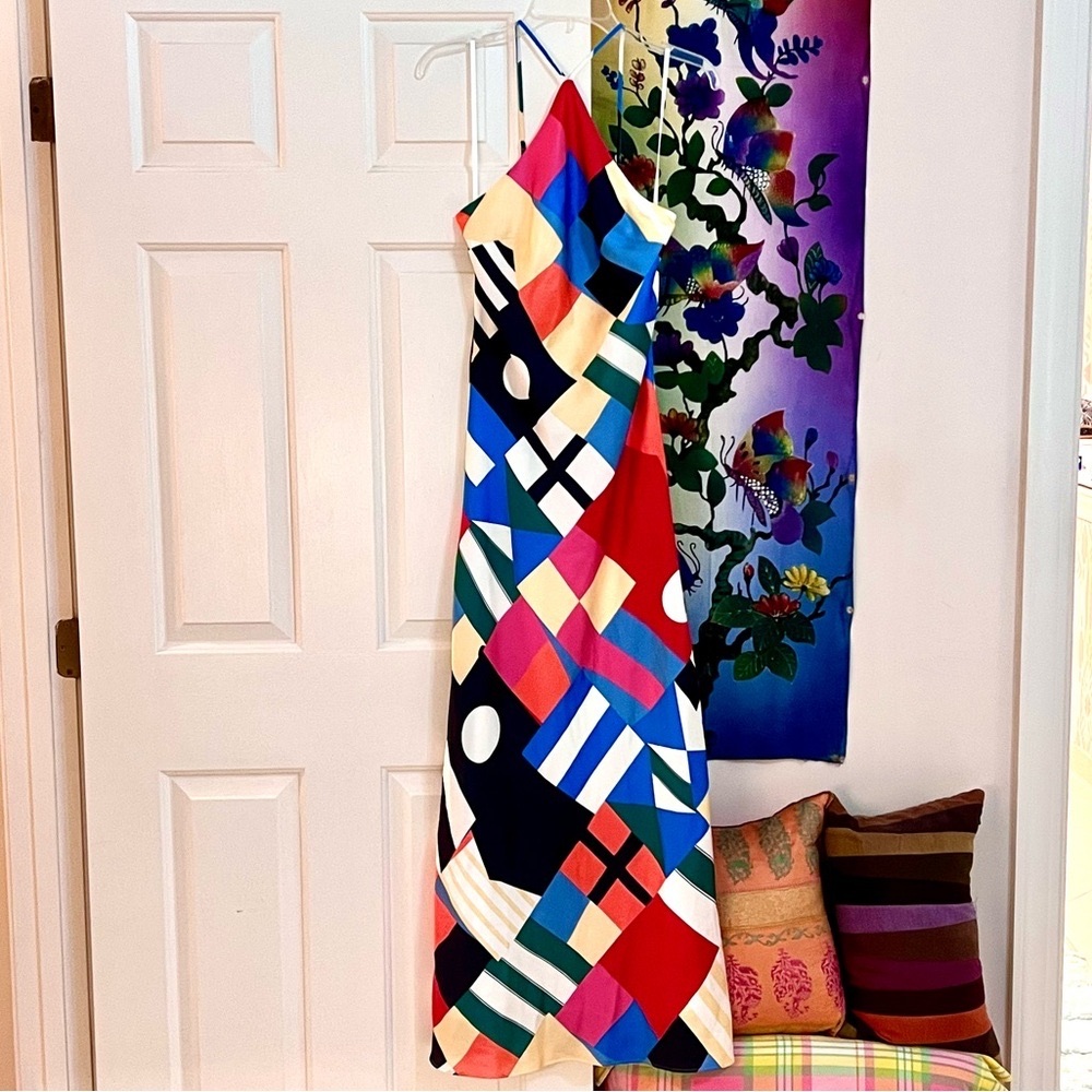 STAUD Multicolor Geometric Halter Maxi Dress — Red, Blue, Green & Yellow NWT - Picture 9 of 16
